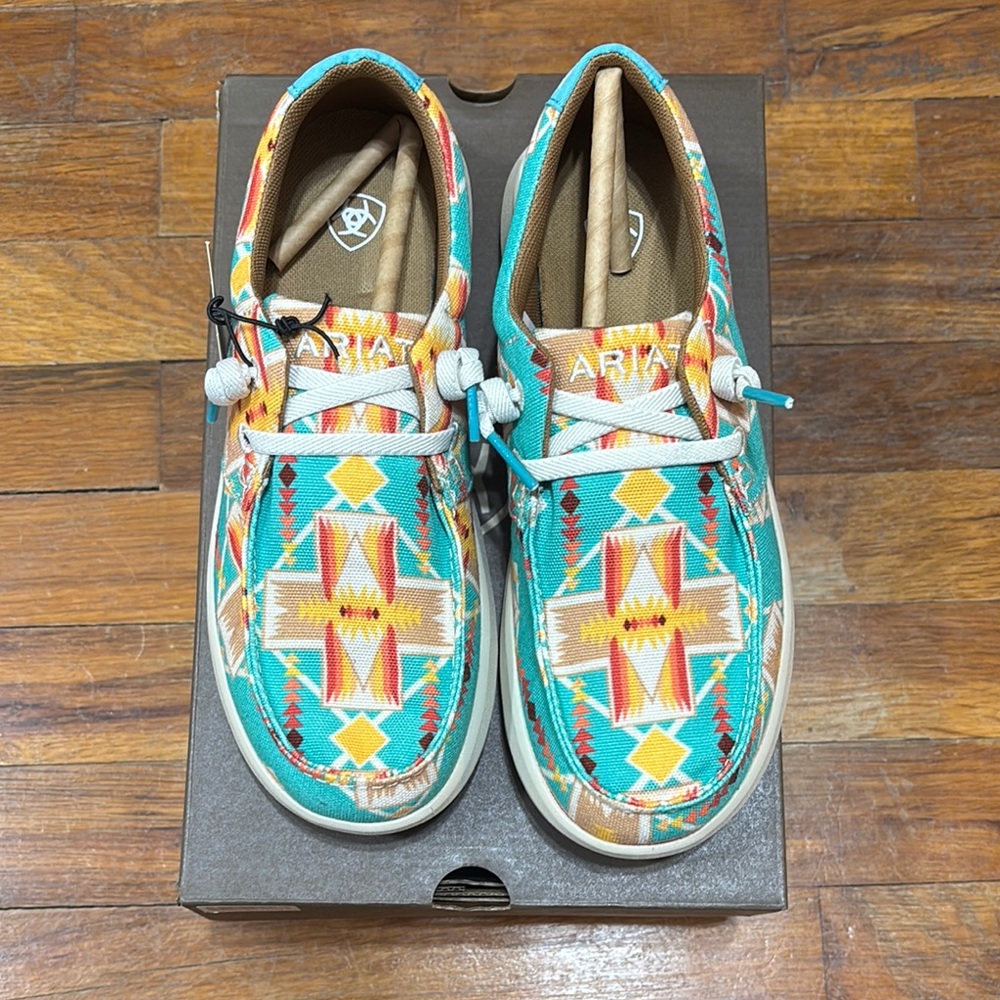 Ariat Blue and Yellow Moccasins with Artistic Flair